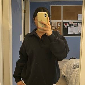 TNA Cozy Fleece Boyfriend Polo Sweatshirt (Black)